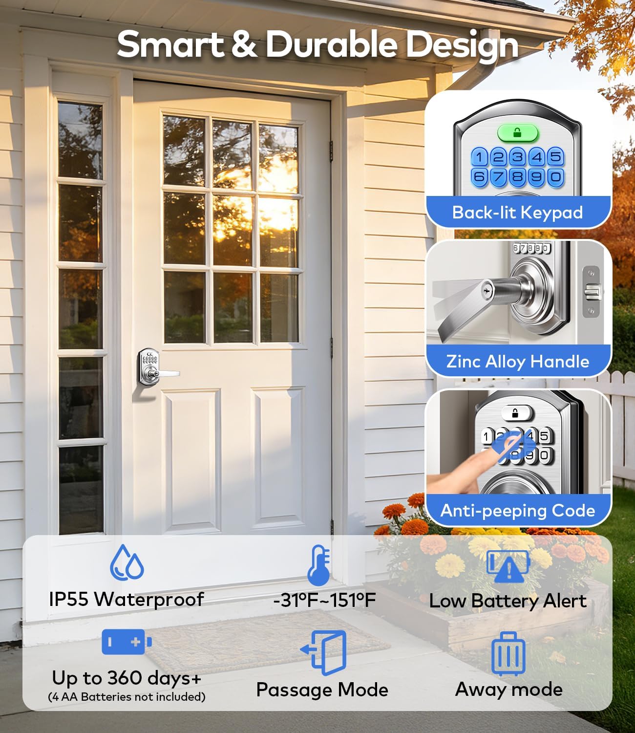 Smart Keyless Entry Door Lock with Handle